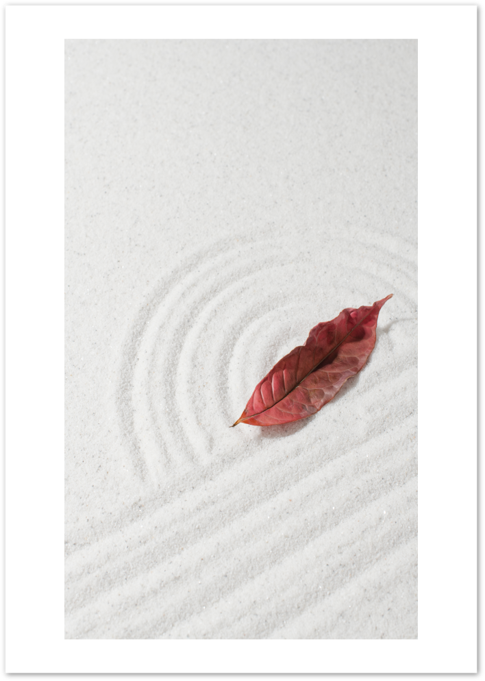 Posterux© | Zen Leaf in Sand Poster – Minimalist Mindfulness Print