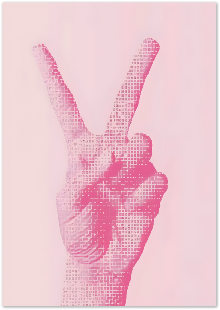 Posterux© | Peace Sign Poster – Pop Art Pixel Hand in Pink