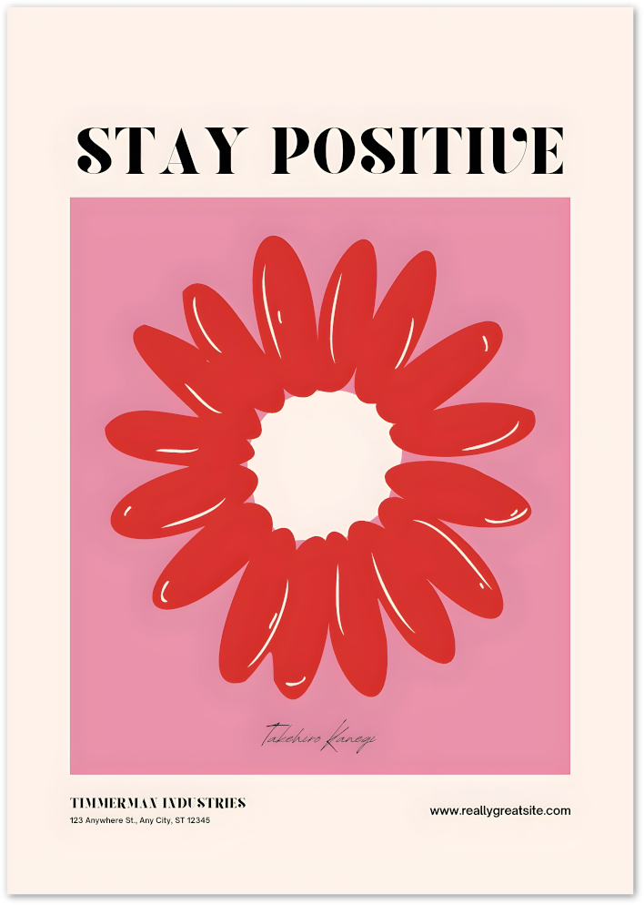 Posterux© | Stay Positive Poster – Red Flower on Pink