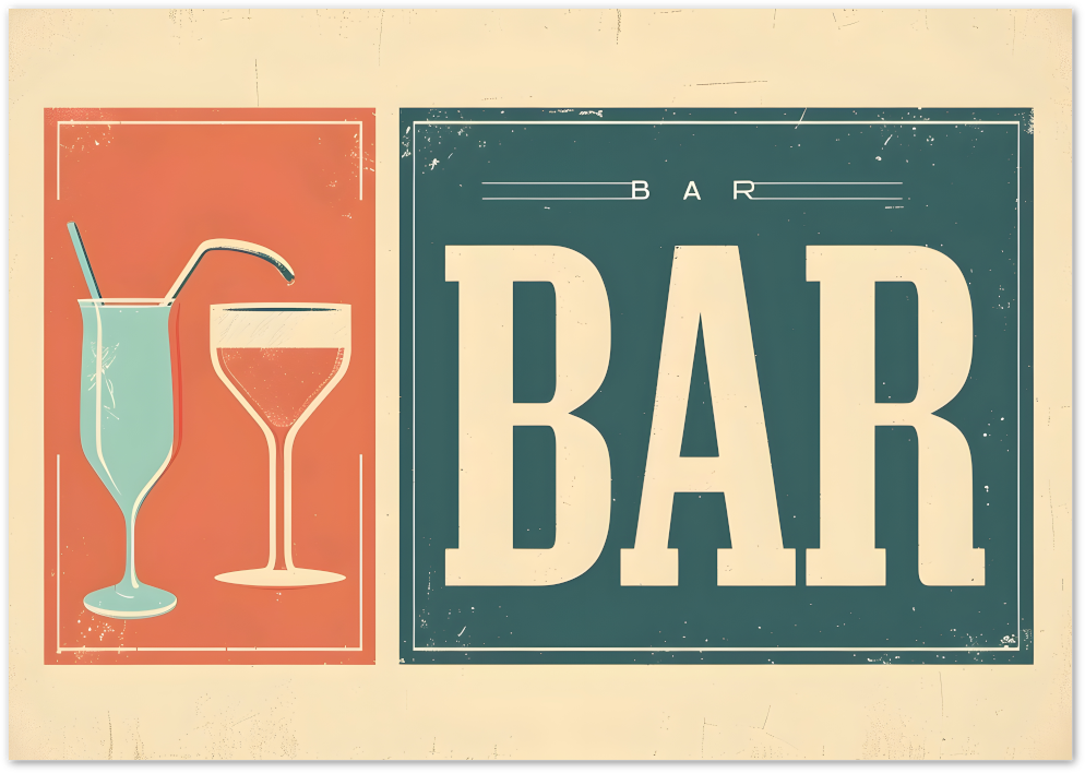 Posterux© | BAR Retro Poster – Vintage Typography with Drinks