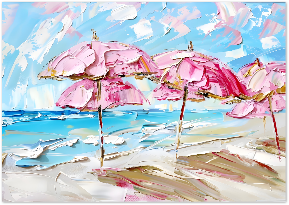Posterux© | Pink Beach Parasols Poster – Vibrant Summer Vibes