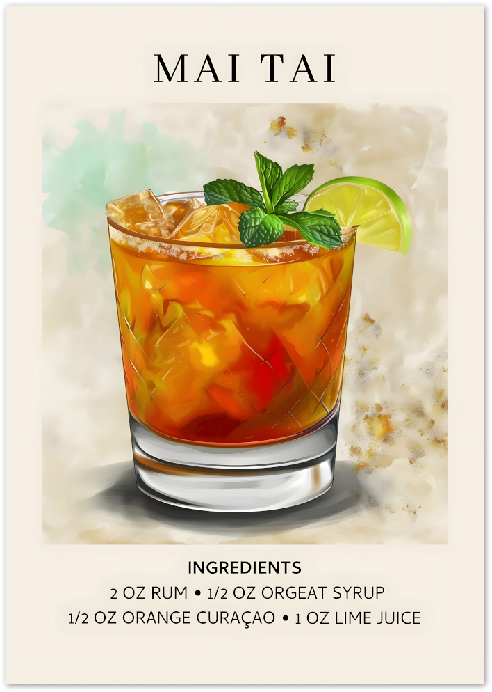 Posterux© | Mai Tai Cocktail Poster – Tiki Retro Style Print