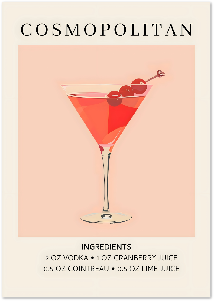 Posterux© | Cosmopolitan Recipe Poster – Chic Pink Cocktail Art
