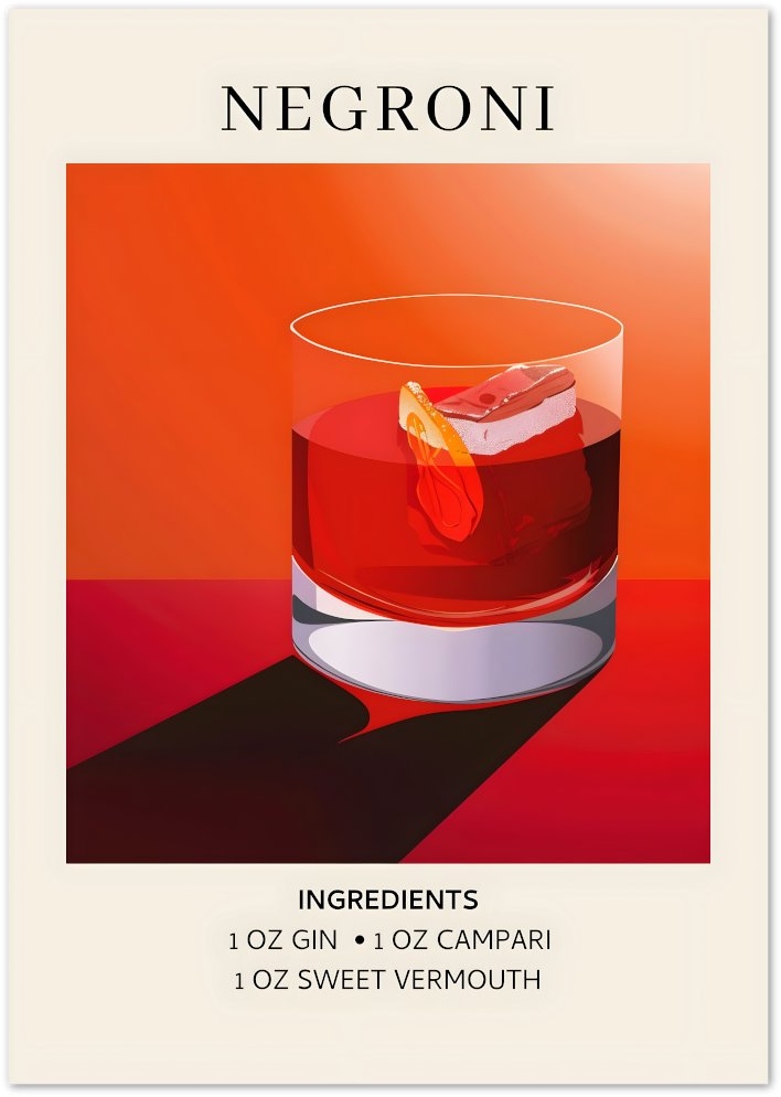 Posterux© | Negroni Poster – Italian Cocktail Recipe Print