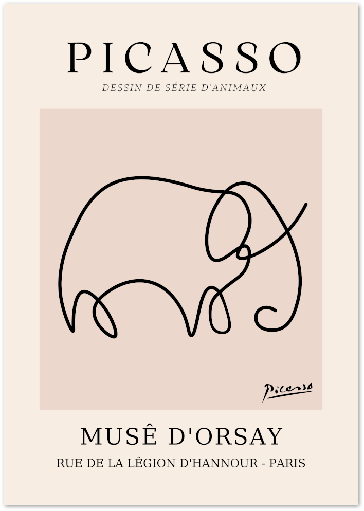 Posterux© | Picasso Elephant Poster – One Line Minimalist Drawing