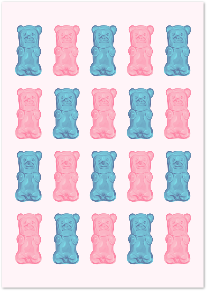 Posterux© | Candy Bears Poster – Pink & Blue Gummy Art