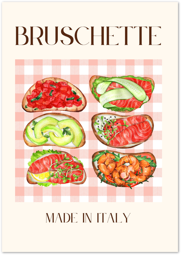 Posterux© | Bruschette Poster – Italian Food Illustration