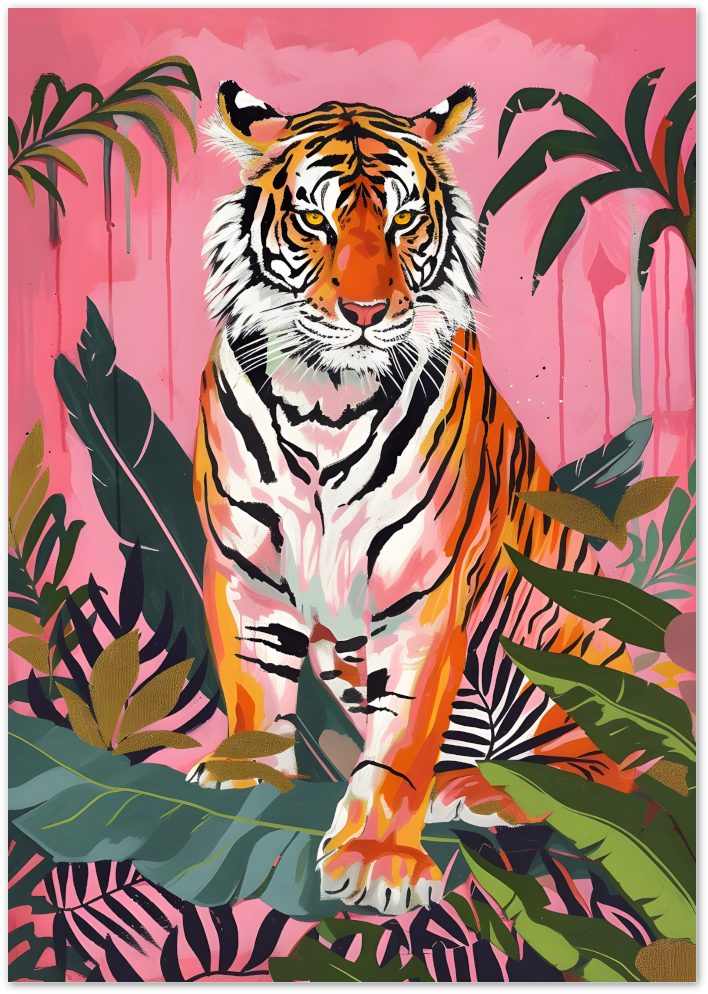 Posterux© | Pink Jungle Tiger Poster – Bold Tropical Animal Art